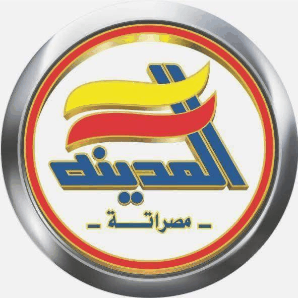 Round yellow, blue and red Arabic wordmark